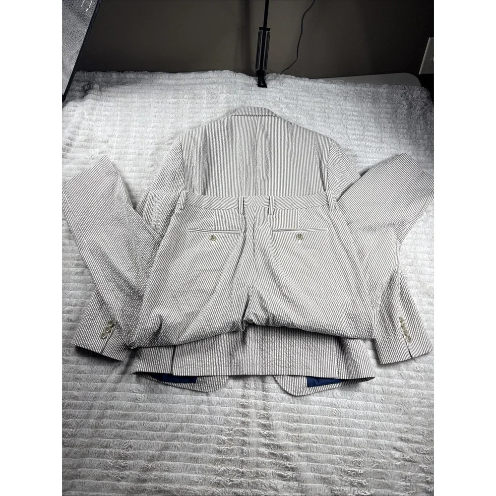 Bonobos Nova Fides Italy Seersucker Suit Beige Striped 40S Blazer 32x27 Pants